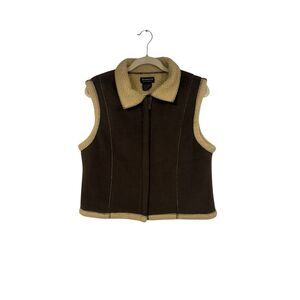 Y2K Barrage Fleece Vest Women's L Taupe Boxy Full Zip Full Outdoor Cabin Vibe